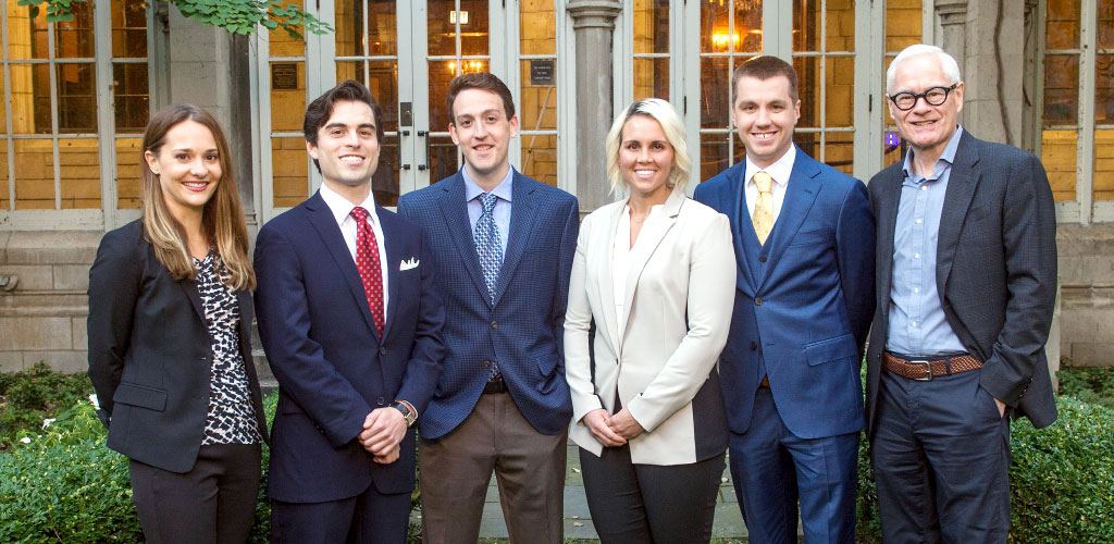 The Tax Lawyer student editorial board members (from left) Katie Cooperman, William Walsh, Charles Filips, Allyssa Depew, and Nicholas Bjornson with faculty editor David Cameron (far right).