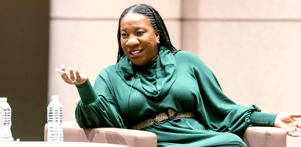 Activist Tarana Burke speaking at Northwestern Pritzker School of Law