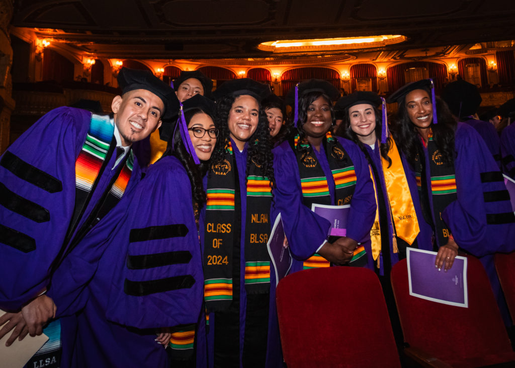 Members of the graduating class of 2024, including student speaker Berto Aguayo (JD '24, far left). 