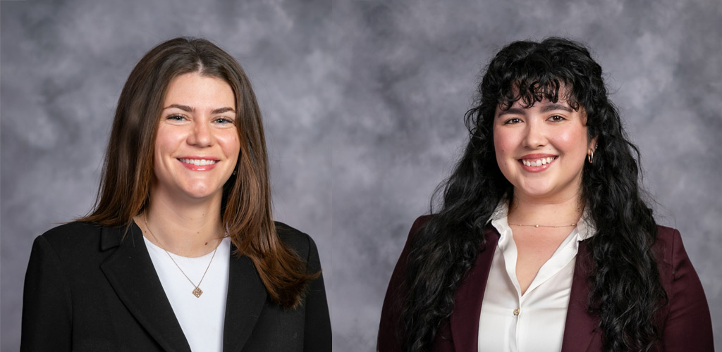 Headshots of Maggie Bourke (JD '25) and April Guevara Espinoza (JD '25)