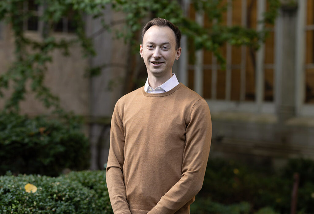 Drew McKinley in the Law School's courtyard