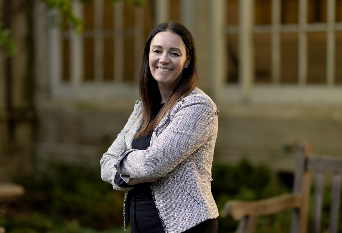 Stephanie Holmes Didwania in the Law School's courtyard