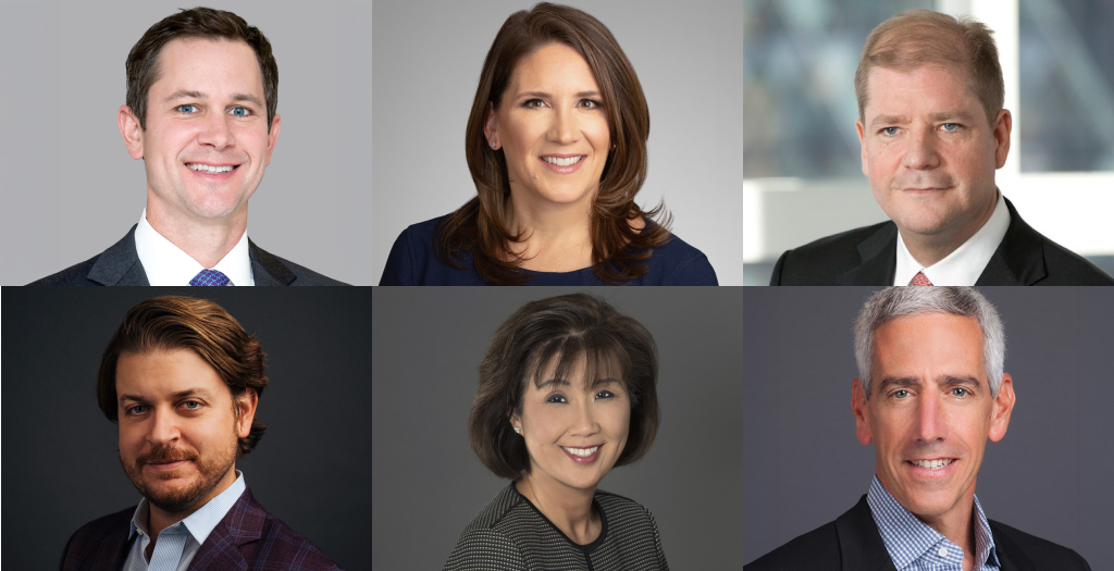Top row: New Executive Committee members Jeff Knox (JD '99), Terra Reynolds (JD '02), and Richard Trobman (JD '91). Bottom row: New Law Board members Drew L. Beres (JD '13), Jackie Park (JD '85), and Adam Phillips (JD '88)
